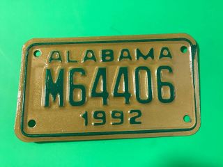 Vintage Alabama Motorcycle License Plate Nos Never Issued 1992 M64406