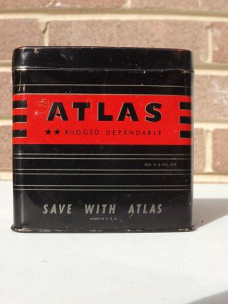 Vintage Atlas Battery Promotional Tin Bank
