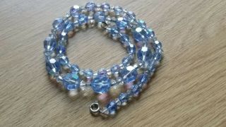 Czech Vintage Blue Aurora Borealis Faceted Glass Bead Necklace Signed