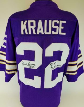 Paul Krause " 81 Int " & " 8x Pro Bowl " Signed Autographed Jersey Jsa Football