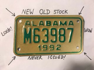 Vintage Alabama Motorcycle License Plate Nos Never Issued 1992 M63987
