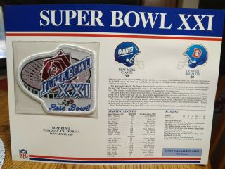 Willabee & Ward Bowl Xxi 21 Patch York Giants Broncos Phil Simms Mvp