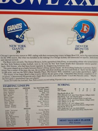 Willabee & Ward Bowl XXI 21 Patch York Giants Broncos Phil Simms MVP 3