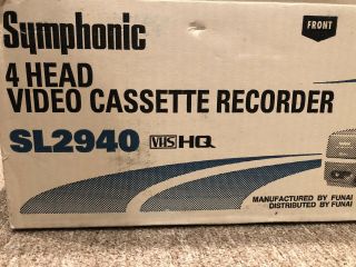 Vintage Symphonic Sl2940 Hi - Fi Vcr 4 Head Stereo Vhs Player Video Recorder