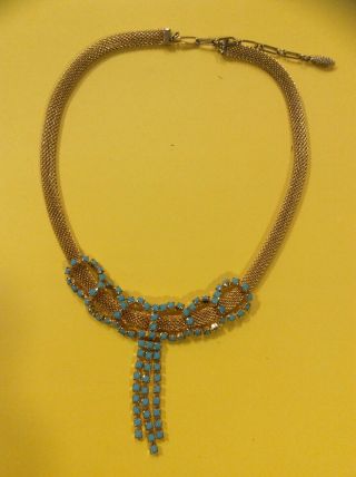 Stunning Vintage Gold And Turquoise Necklace,  Costume
