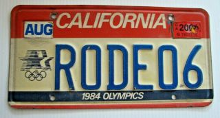 California 1984 Olympics Olympic Games Graphic Vanity License Plate " Rodeo 6 "