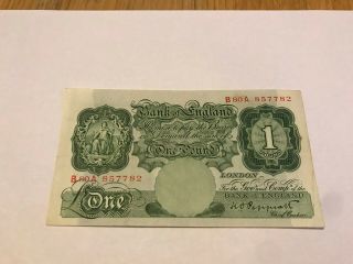 Vintage Great Britain Note 1 Pound (1934) Peppiat Prefix - B80a 857782 - Vf/ef