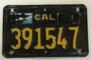 Vintage California Motorcycle Moto License Plate 1963 Black & Yellow Cal Calif