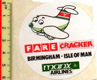 Manx Airlines Fare Cracker.  Birmingham - Isle Of Man Sticker