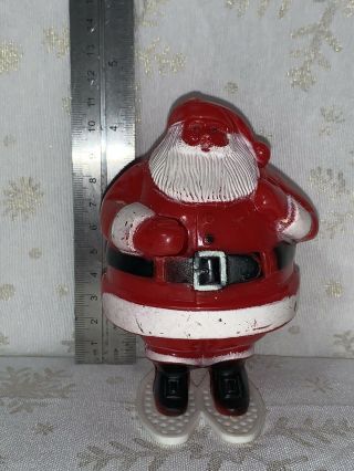 Vintage Rosbro Plastic Christmas Candy Container Santa On Snow Shoes