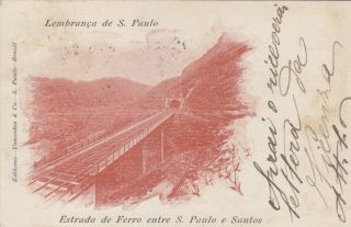 Brazil 1902 Vintage Postcard Of S.  Paulo Estrada De Ferro Entre S.  Paulo E Santos