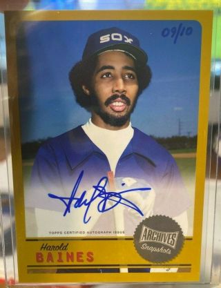 2019 Topps Archives Snapshots Harold Baines Gold Autograph Sp Card 09/10