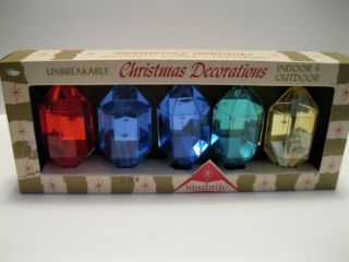 Vintage Set Of 5 Starbrite Plastic Christmas Ornaments Box.  59 Cents