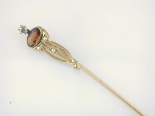 Vtg Art Nouveau Stick Pin Gold Tone Seed Pearls Citrene White Stone No Stamp