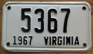 Virginia 1967 Motorcycle License Plate 5367