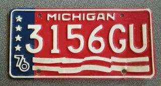 Vintage 1976 Michigan Bi - Centennial License Plate 3156gu Red White & Blue