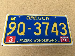 Oregon Pacific Wonderland Single License Plate - March 2016 Tag