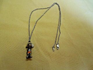 Vintage Sterling Silver Necklace With Sterling Silver Mickey Mouse Charm (j33)