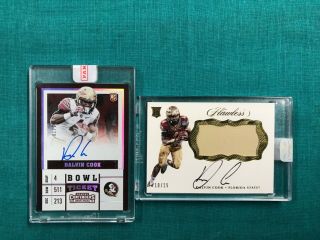 2017 Dalvin Cook Contenders Bowl Ticket Auto 1/25 & Flawless Patch Auto 10/25