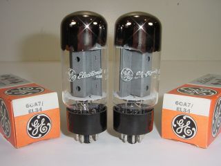 2 Vintage Nos Ge El34 6ca7 Big Fat Bottle Oo Disc Matched Amplifier Tube Pair