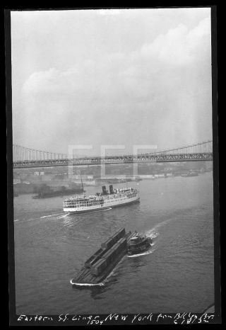 1932 Ss York Ocean Liner Ship Manhattan Bridge Nyc Old Photo Negative 706b
