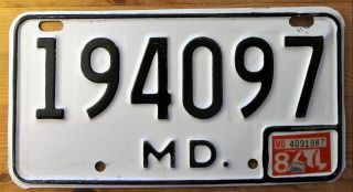 Maryland 1986 Motorcycle License Plate Quality 194097