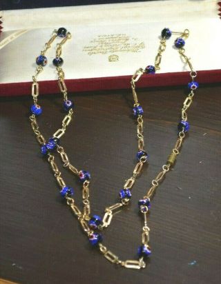 Vintage Art Deco Flapper Millefiori Blue Murano Glass Bead Necklace