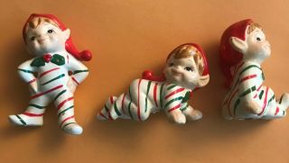 Set Of 3 Vintage Pixie Elves Laying Down,  Standing,  Sitting Made In Korea