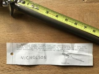 Vintage Nicholson Butchers Steel Blade Honing Rod Knife Sharpener 17”