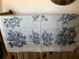 Vtg Hardy Craft Linen Tablecloth Blue Purple Daisies 52 " X 54”excellent