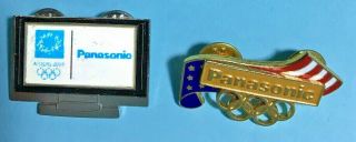 2 Panasonic Olympic Pins - 2004 Athens Lenticular Big Screen Tv & Logo Pin