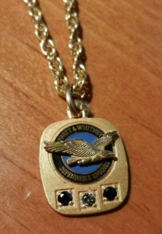 Vintage Pratt And Whitney 10kt Gold Pendant And Chain.  W/ Diamond & Sapphires.
