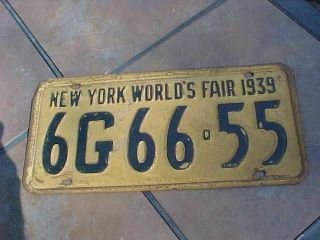 Vintage 1939 Worlds Fair York Ny License Plate