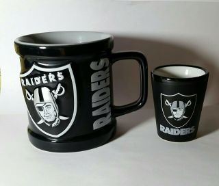 Raiders Coffee Mug 10oz And Shot Glass 2oz Mug Has Raised Logo
