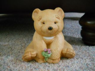 Vintage Gund Winnie The Pooh Honey Bear Bisque Ceramic Figurine Purple Flowers