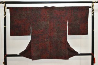 Vintage Silk Kimono Jacket:exotic Dark Purple/red Tree Peony/calico@yv94