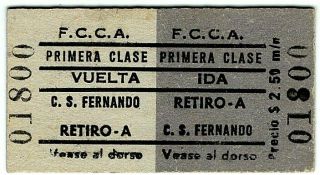 Railway Ticket: Argentina F C Central: Retiro - C.  S.  Fernando