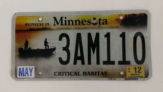 Minnesota Specialty License Plate Number Tag Critical Habitat Fishing Lake Lakes