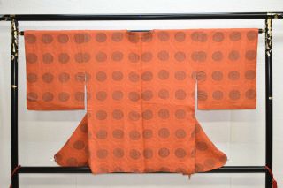 Vintage Silk Kimono Jacket:orange Brown Ancient Royal Mirror@yu79
