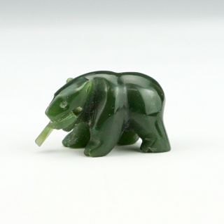 Vintage Canadian Carved Nephrite Jade - Miniature Bear With A Fish Figure