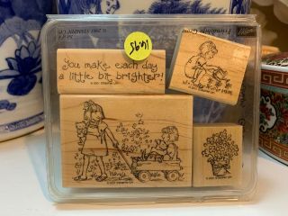 Rare Stampin Up Friendships Grow 2001 Wood Mounted Rubber Stamp Set Vintage Wow