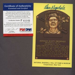Don Drysdale Signed Yellow Hof Plaque Postcard Autographed Auto Psa
