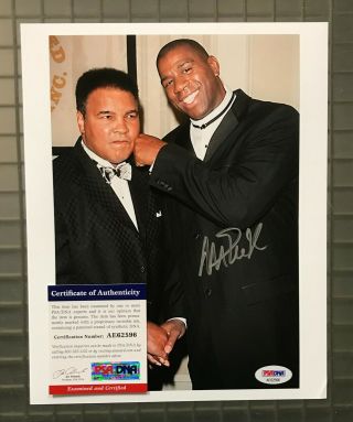 Magic Johnson Signed 8x10 Photo Auto W/ Muhammad Ali Psa/dna Lakers Hof