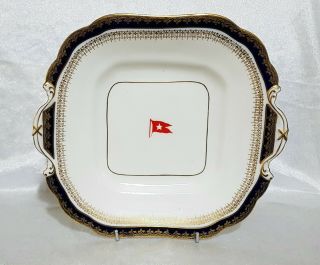 China Plate With Hand Painted White Star Line Flag.  Olympic & Titanic Interest.