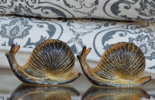 Snails Mollusk Salt & Pepper Shaker Set Ceramic Natural Art Pottery Vintage
