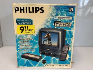 Philips Model Ccb092at 9 " Color Tv Vcr Combo Remote Camping Rv Car Ac Dc