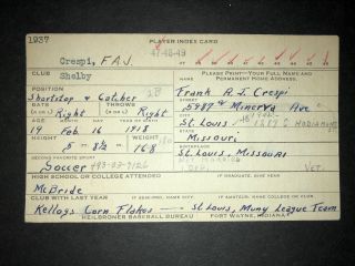 1930s Cardinals: Frank Crespi Signed Heilbroner 3x5,  Dec 