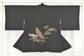 Vintage Silk Kimono Jacket:peacock Couple/pine Tree Landscape@kc64