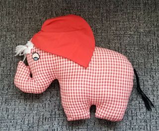 Vintage Red Plaid Elsie The Elephant Plush Handmade Toy