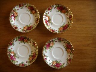 4 Vintage Royal Albert Old Country Roses Pattern Tea Cup Size Saucers.